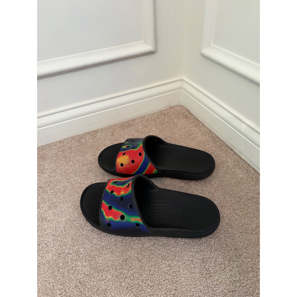 Crocs Classic Slide Black Thermal Multi Color Heat Map Print Mens 10 Womens 12